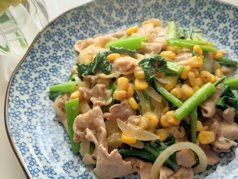 国産チーズinᕷアスパラ菜と豚肉のバター炒めꕤ୭*